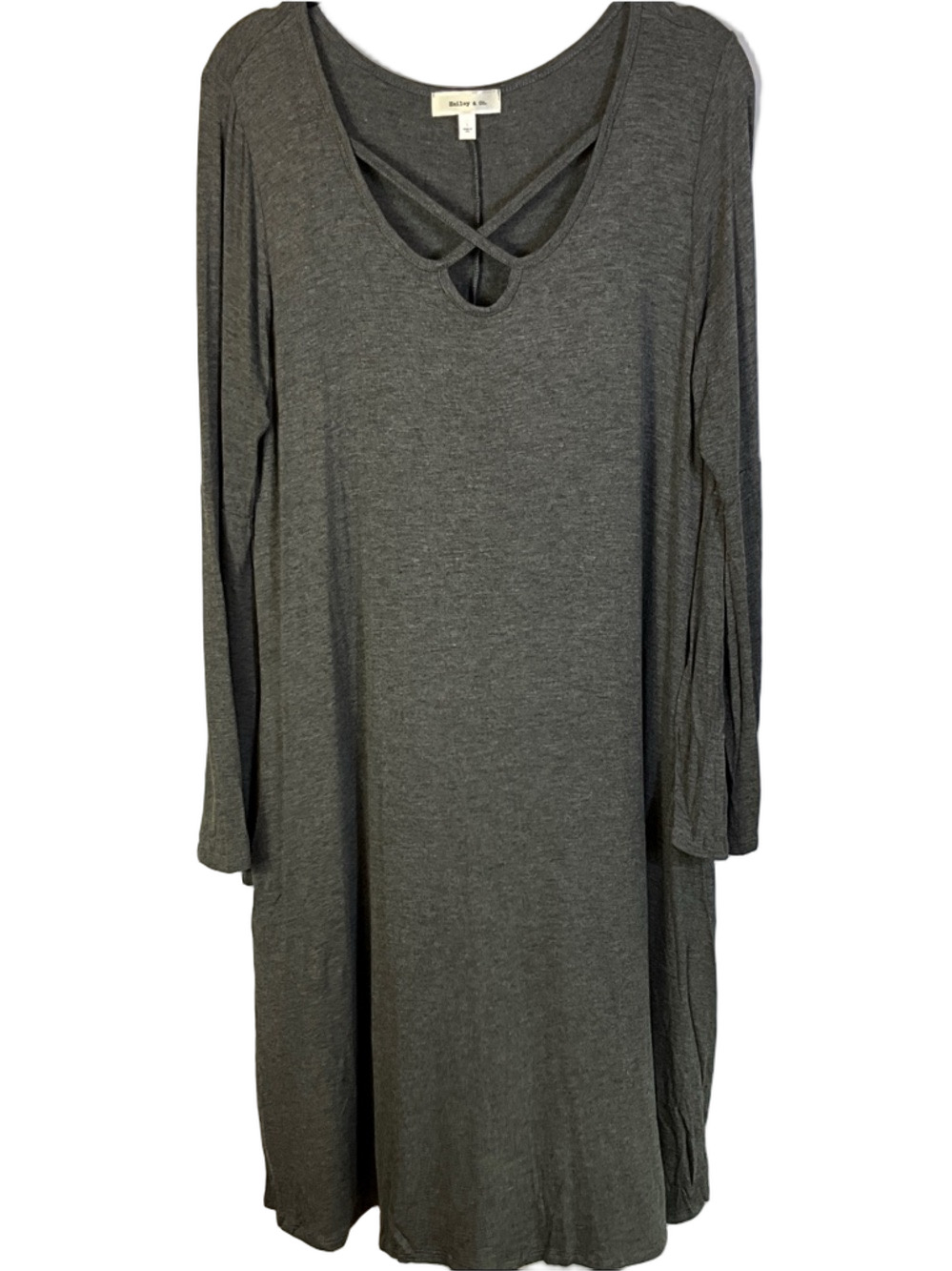 Hailey & Co Long Bell Sleeve Grey Midi Dress With Pockets Size Large